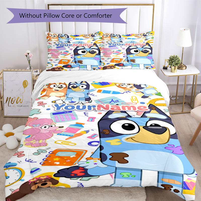 Bluey 4000 Customize your name Bedding Set Breathable Duvet Cover with Pillowcases Home Decoration Birthday Gift