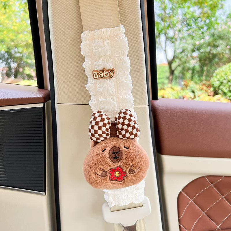Новый милый мультяшный чехол на ремень безопасности для автомобиля капибара, всесезонный универсальный пуховый материал, автомобильная безопасность, накладка на плечо, украшение для автомобиля