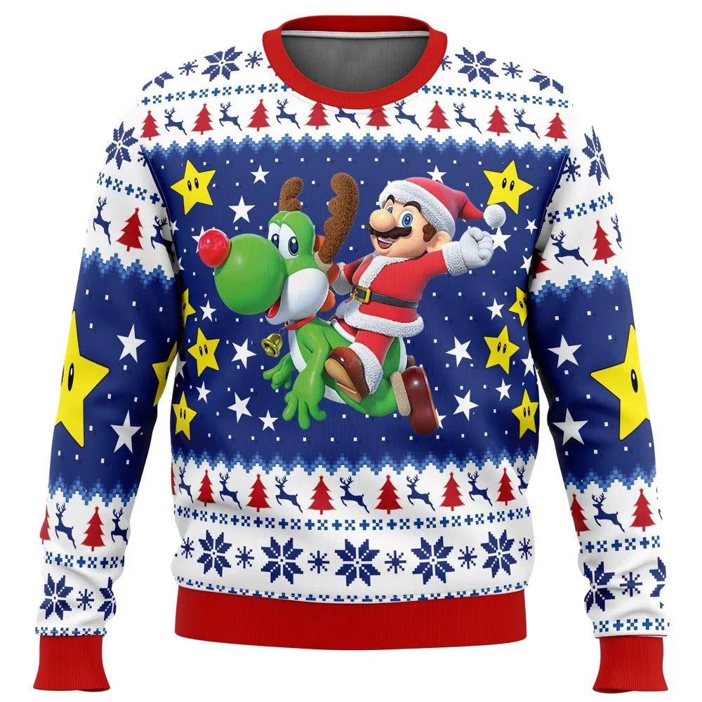 Super Mario Bros. pullover plumber sweatshirt role-playing costume princess peach print flower streetwear unisex Christmas top