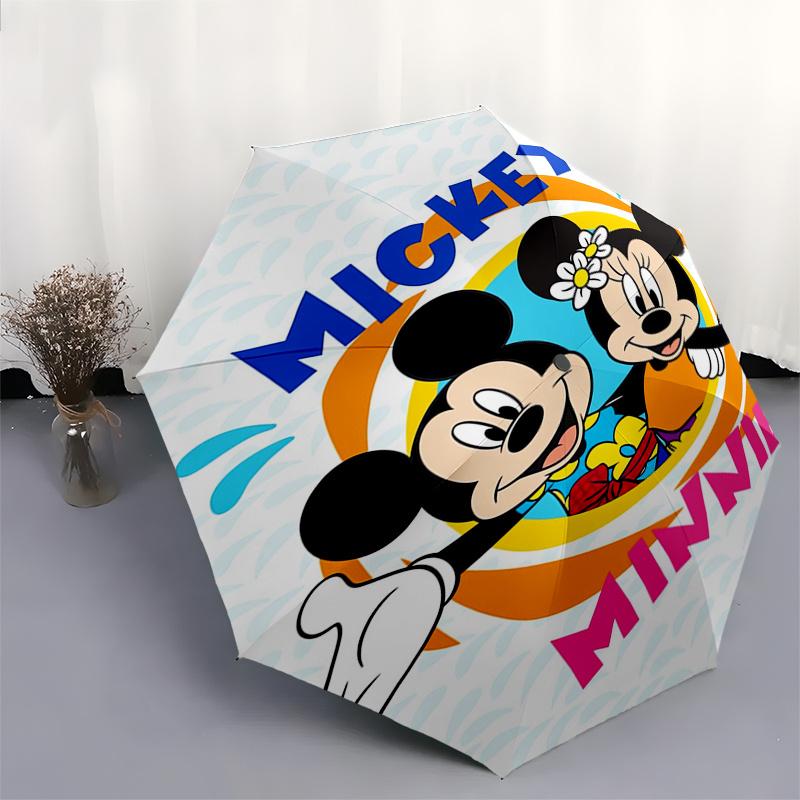 Mickey,Minnie Automatic Folding Umbrella Simple 8 Rib Design, Bright Cartoon Pattern, Durable Iron Frame, Suitable For Travel, Outdoor, Be