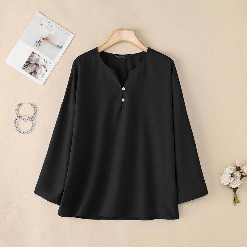 ZANZEA Женская повседневная однотонная блузка с v-образным вырезом и рукавами 3/4