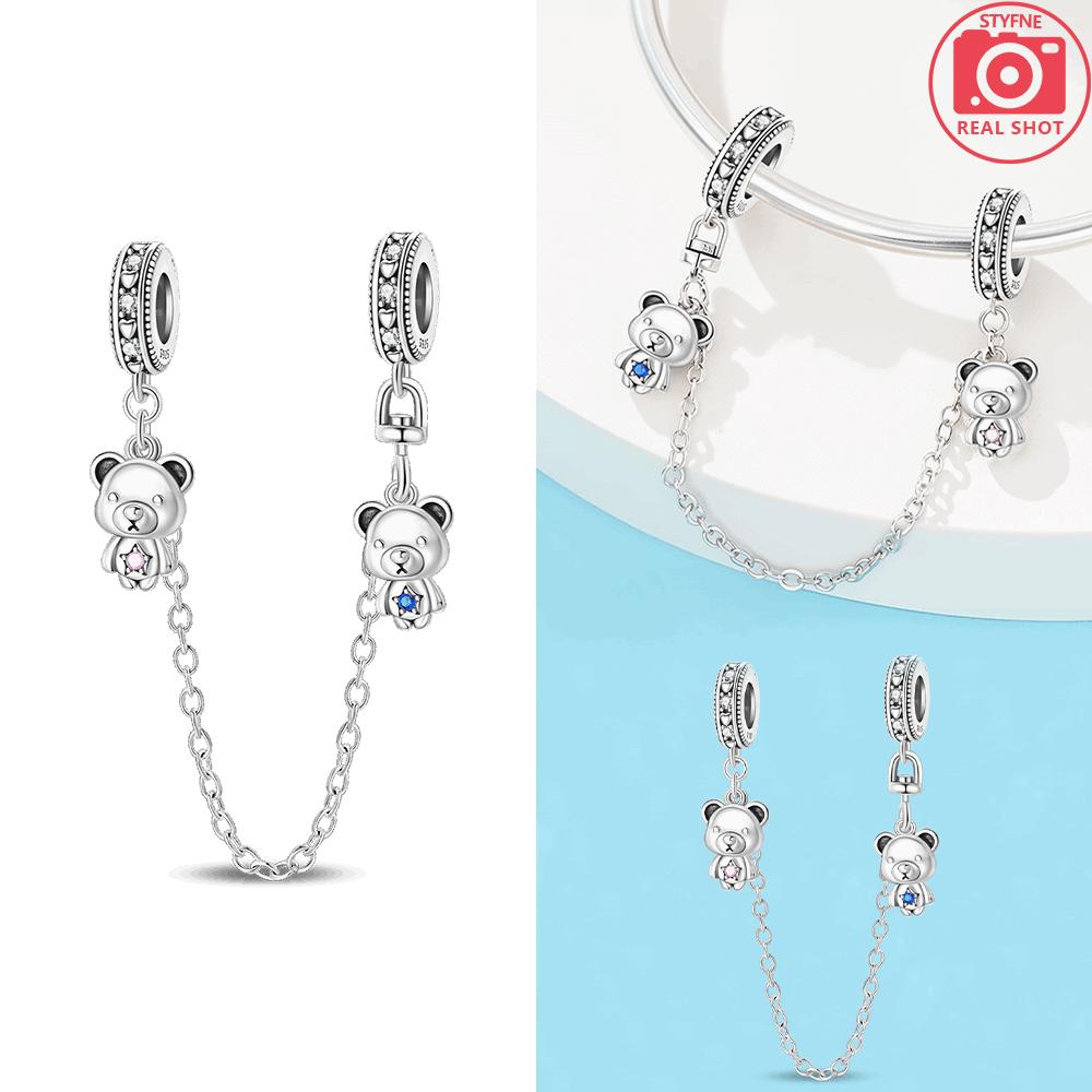 925 Silver Classical Purple Butterfly Flower Cat Fixed Chain Bear Couple Bead Fit Bracelet Women Jewelry Diy Accessory