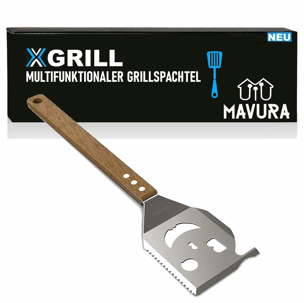 XGRILL 5 In 1 Grill Spatula for Barbecue Multifunctional Grill Cutlery Wooden Handle