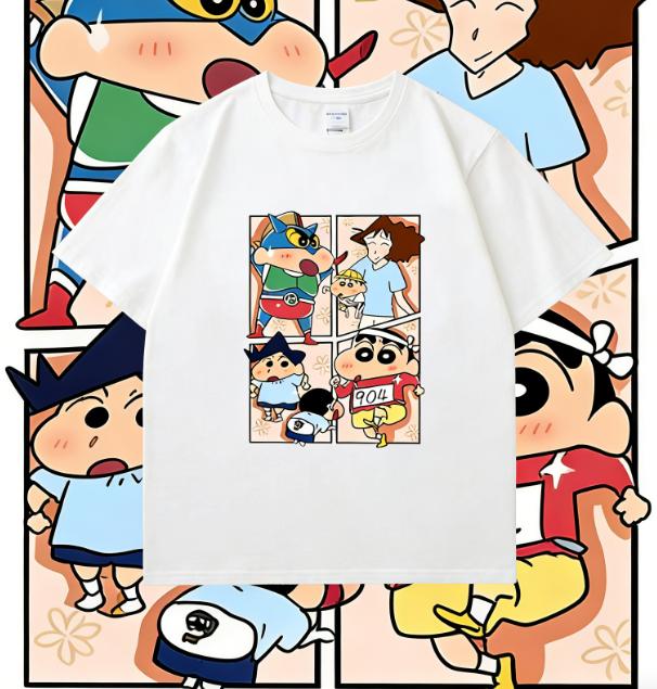 2026 Summer Comic Form Crayon Shinchan Image 100 Cotton Printed Oversize Casual Tshirt Adult Children Parentchild Top y2k