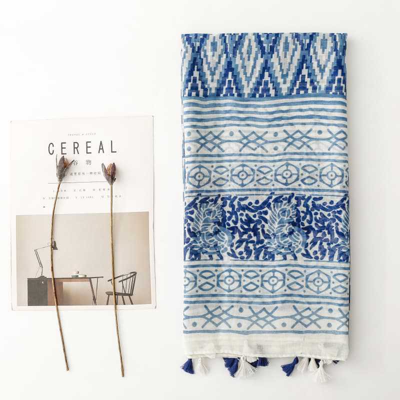 Spring/summer Bohemian Style Artistic Scarf with Fringe Decoration and Large Mesh Fabric