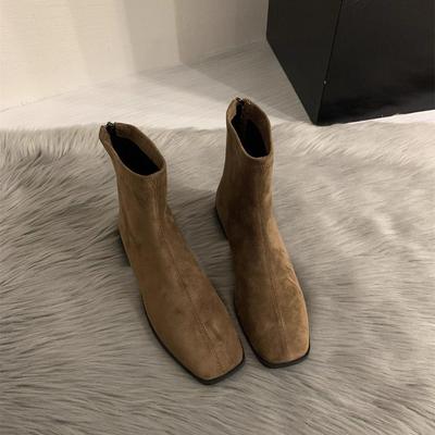 Мужские минималистичные корейские ботильоны из замши на массивном каблуке 2025 года с флисовой подкладкой, универсальный стиль Мартин для осени/зимы