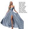 Women Evening Dress Off Shoulder Bandeau Backless Sleeveless Backless Shiny Sequin Split Hem A-line Big Swing Prom Party Maxi Dress Ball Gown