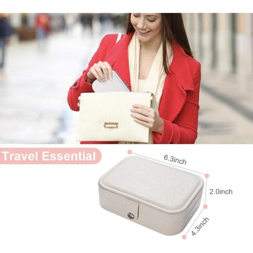 Small Travel Jewelry Box for Women Girls, Jewelry Organizer Storage for Earrings Rings Necklaces Bracelets, Double Layer Jewelry Case PU Leather