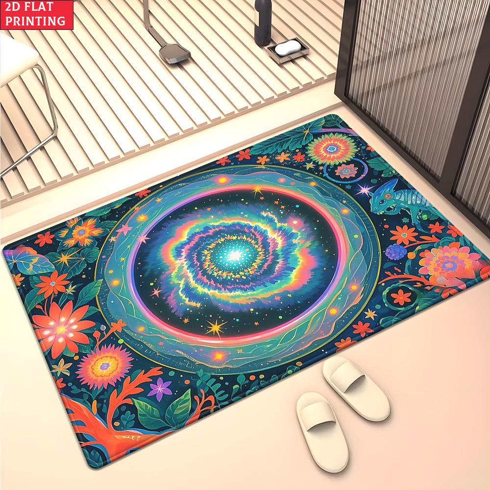 Aesthetic Butterfly Galaxy Floral Area Rug,Colorful Swirl Flower Carpet for Living Room, Boho Floor Mat for Bedroom Decor