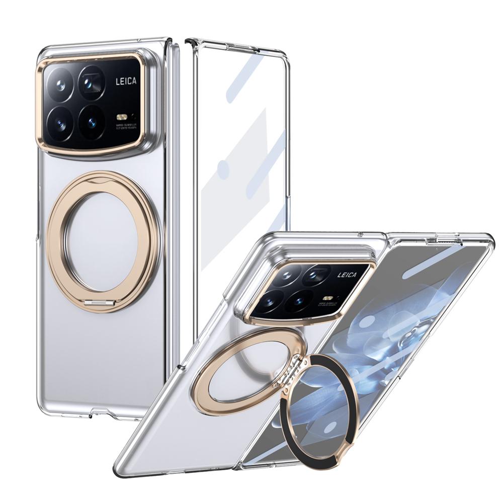 KEYSION Чехол-подставка с магнитным кольцом, вращающимся на 360°, для Xiaomi MIX Fold 4, прозрачная жесткая ПК-накладка для телефона со стеклянной защитной пленкой для экрана