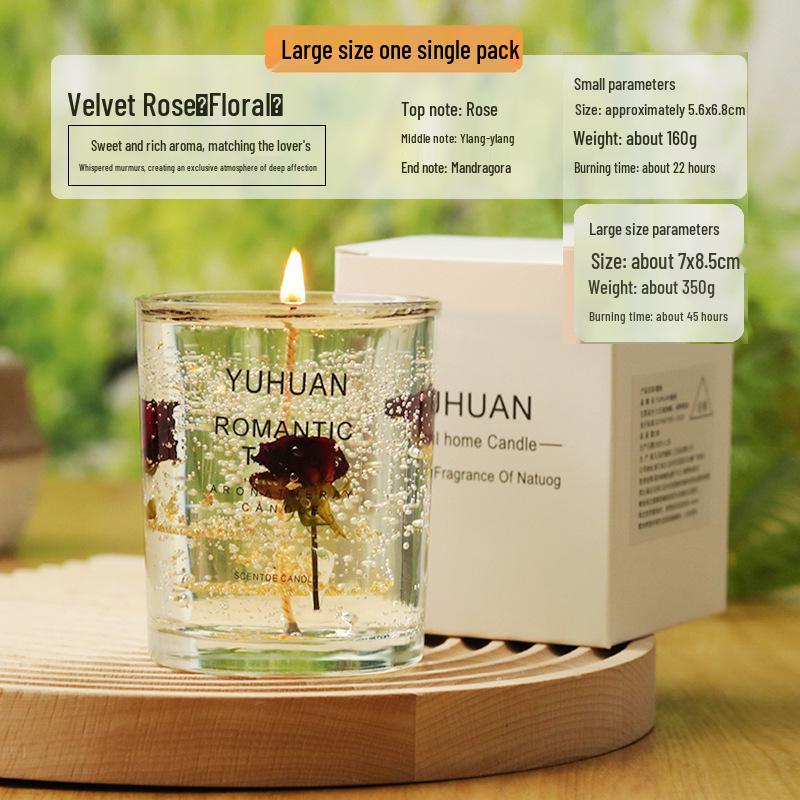 Свеча из соевого воска с ароматом, с настоящим цветком и золотой фольгой - Ароматерапевтическое эфирное масло в стекле с цветочным ароматом.