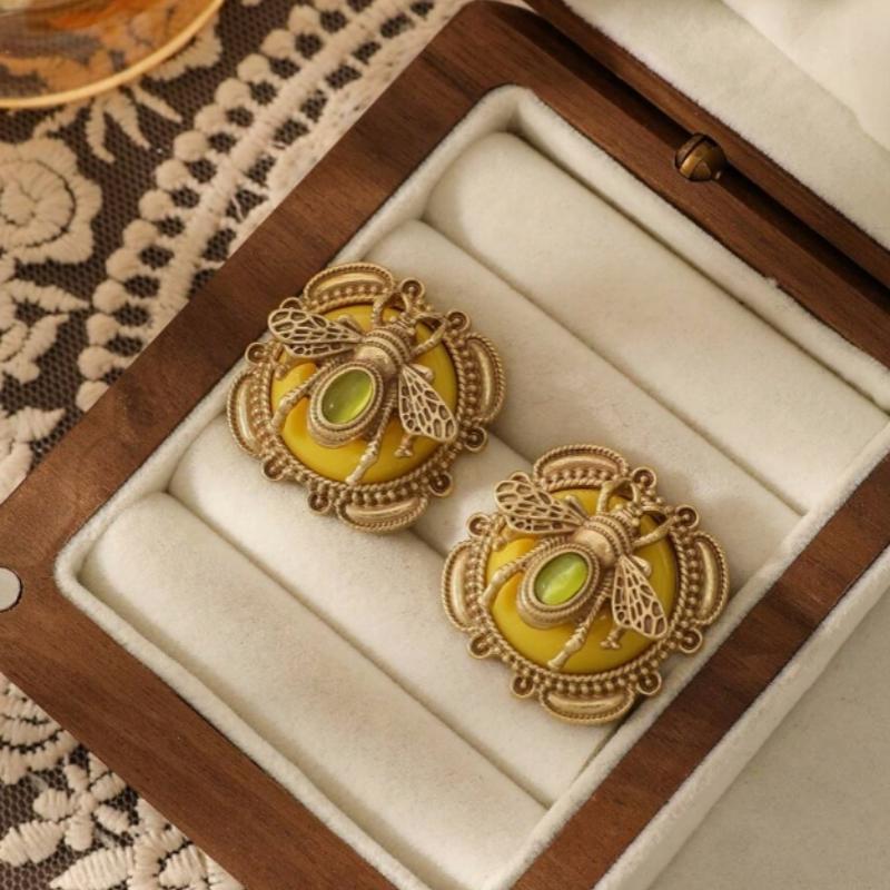 Изысканные серьги-гвоздики из двух частей в виде насекомых, геометрические, в стиле пчелы, из сплава, с искусственным цирконом желтого цвета, женские