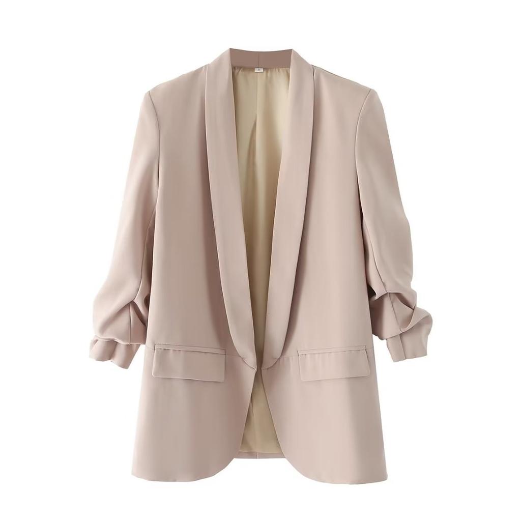 Spring and Autumn Commuter Urban Leisure Versatile Candy Women's Pleated Sleeve Blazer