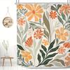 1 MESHELLY Boho Floral Shower Curtain - Abstract Rustic Sage Green with Orange, Beige and Teal Flowers, Polyester Fabric