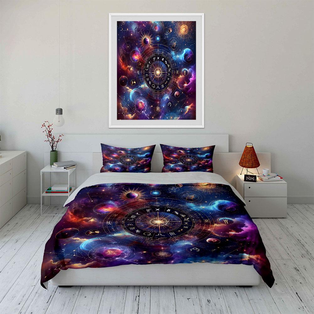 Astrology Galaxy Art Set Bedding Set with 1 Duvet Cover 2 Pillowcases Single Double King Queen, Gift