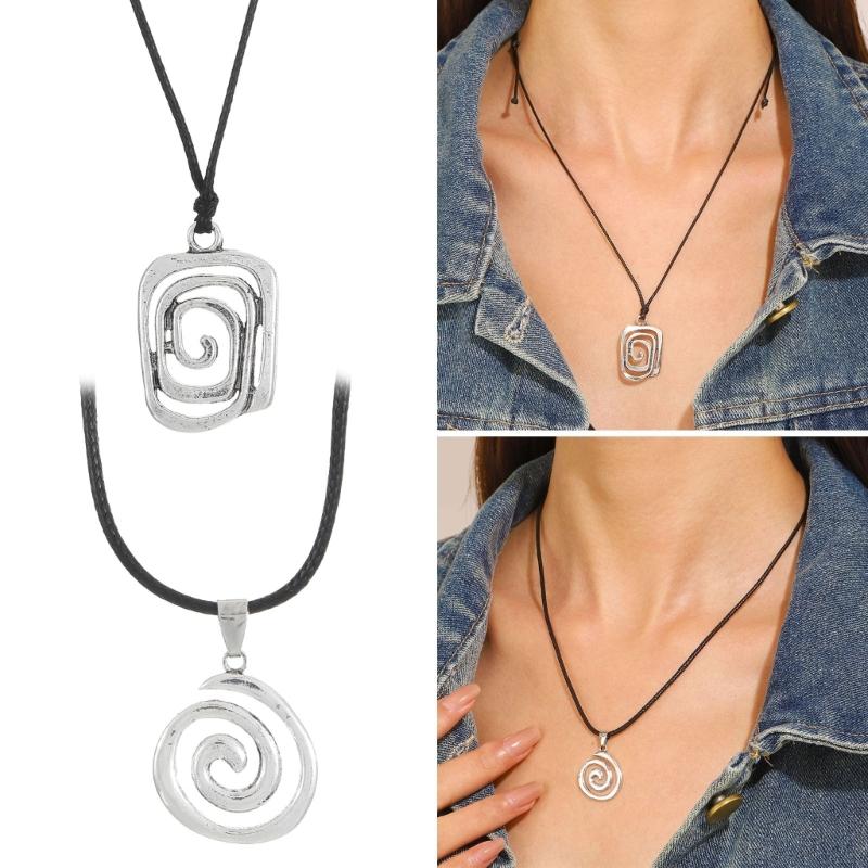 Гранж Стиль Чокер Ожерелье Ручной Работы Подвеска-Завиток Цепочка на Шею Регулируемый Шнур из ПУ Кожи Цепочка для Ключицы Украшение