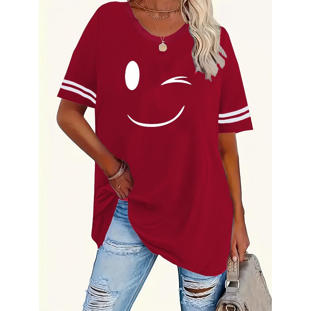 Женская футболка с принтом, круглым вырезом, короткими рукавами и полоску