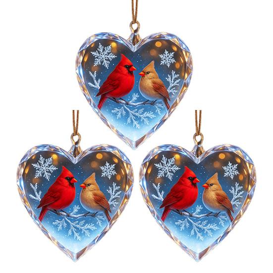 Red Birds Christmas Ornaments Couple Bird Heart Shaped Ornament for Xmas