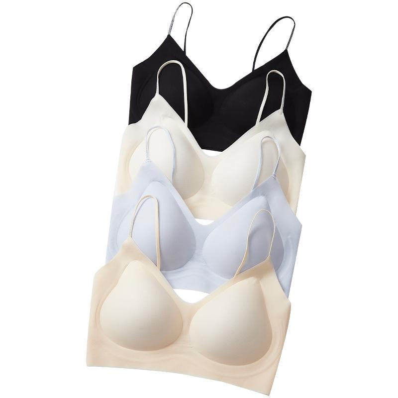 Summer ultra-thin cool underwear camellia fragrance breathable and comfortable thin shoulder straps ice silk seamless bra herbal