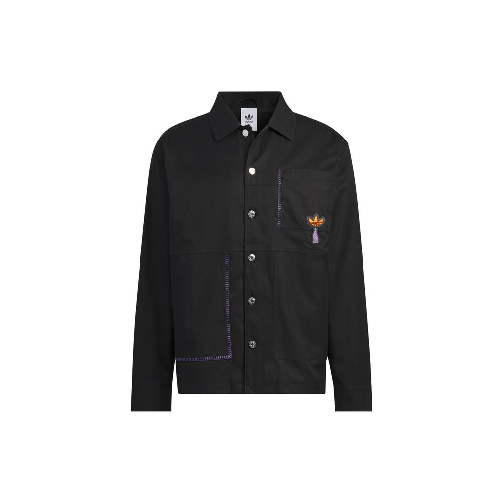 Adidas Originals Logo Embroidered Print Single-Breasted Long Sleeve Jacket Unisex Jackets Black IK8659