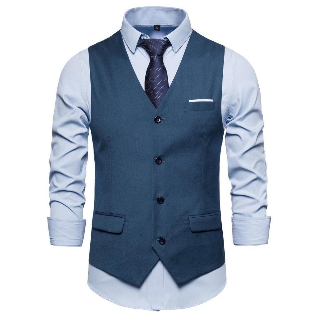 2023 Men's Large Solid Color Single-Breasted Casual Suit Vest - Korean Style