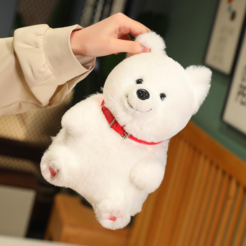 Soft and Cute Polar Bear Ye Ye Dog Plush Toy Collar Puppy Doll White Dog Samoyed