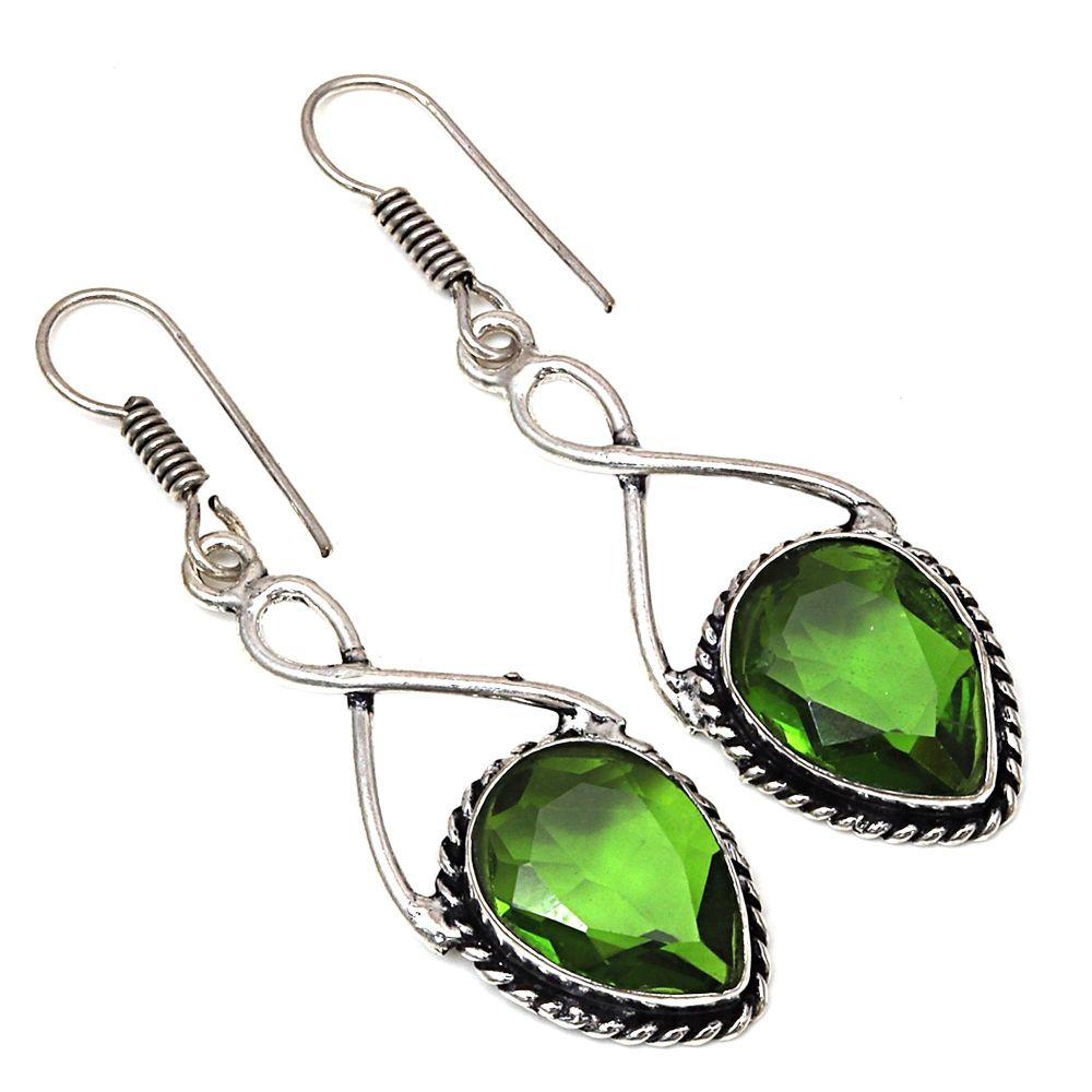 Перидот кварц драгоценный камень ручной работы подарок для нее серебряные ювелирные серьги 1.5''