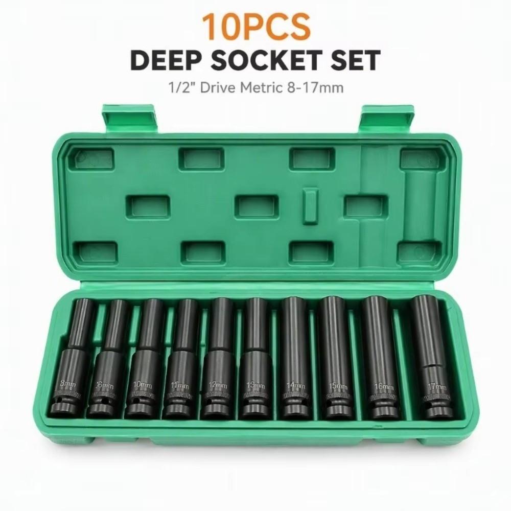 10Pcs 1/2 Inch Drive Deep Impact Socket Set Metric 8-24mm Deep Socket Set For Electric Wrench