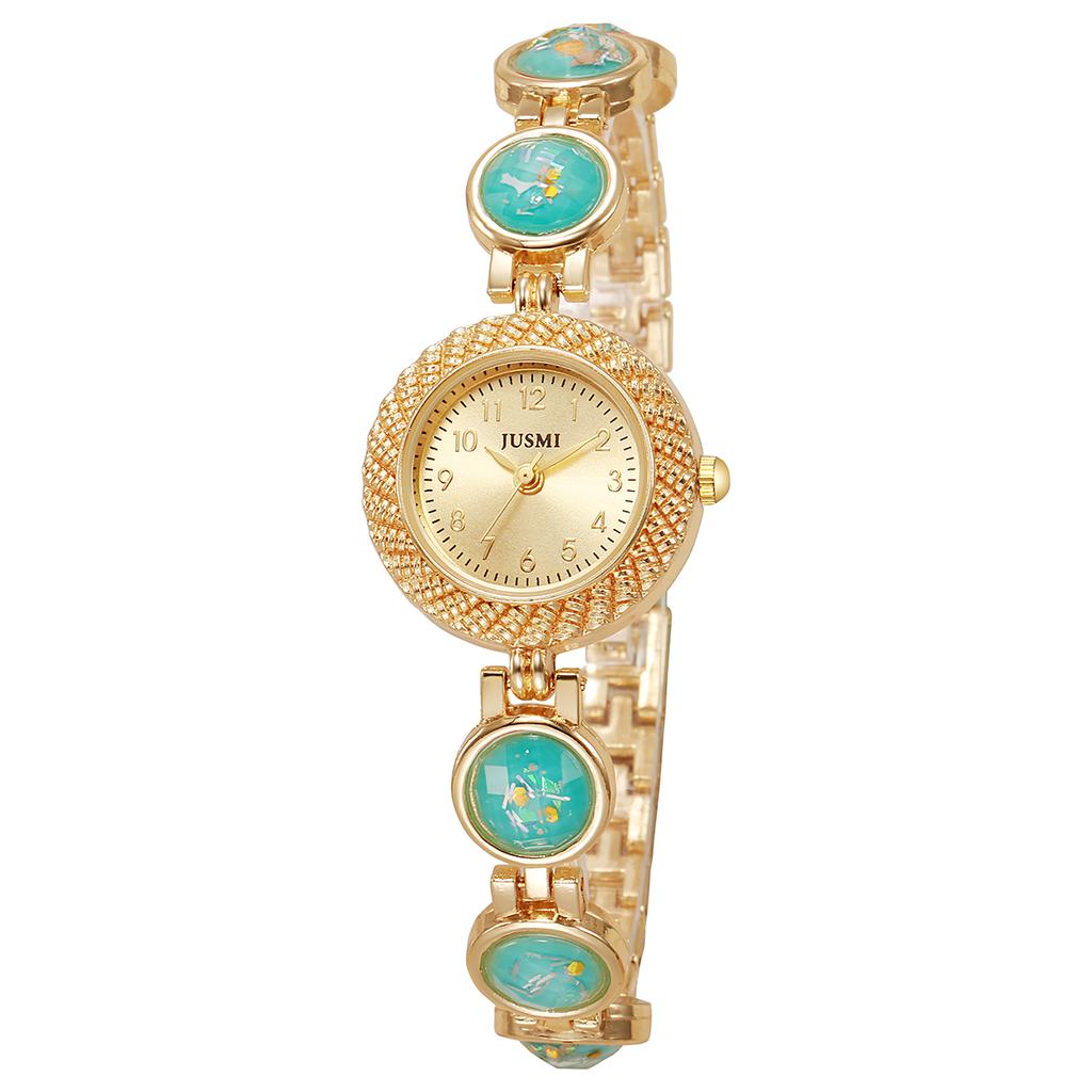 Fashionable, personalized, trend-setting pearl dial gemstone strap ladies' quartz watch suitable for daily wear and Christmas gi