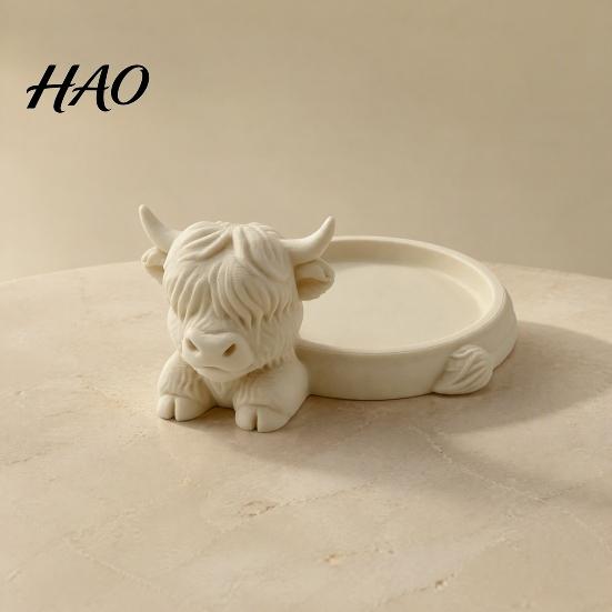 Highland Cow Jewelry Organizer Storage Tray, Round Tray 3D Printed Desktop Organizer, Decorative Tabletop Container for Rings Earrings And Bracelets