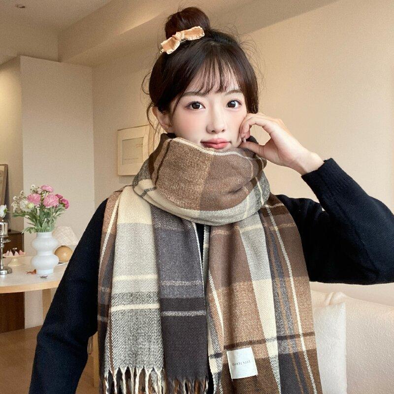 2025 Winter New Imitation Cashmere Checkered Scarf For Women'S High End, Women'S Scarf, Student Gift Shawl