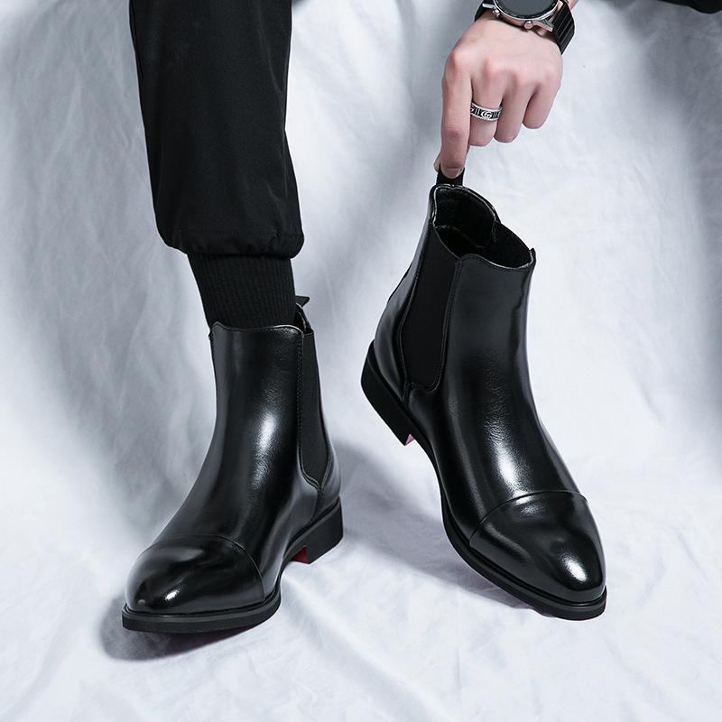 Мужские Красные кожаные ботильоны Челси с заостренным носком, без шнуровки, большого размера - Осень/Зима Dr. Мартенс