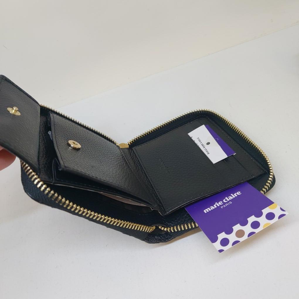 [Mari eclaire] Natural cowhide leather zippered wallet/ inside snap button/ removable decorations