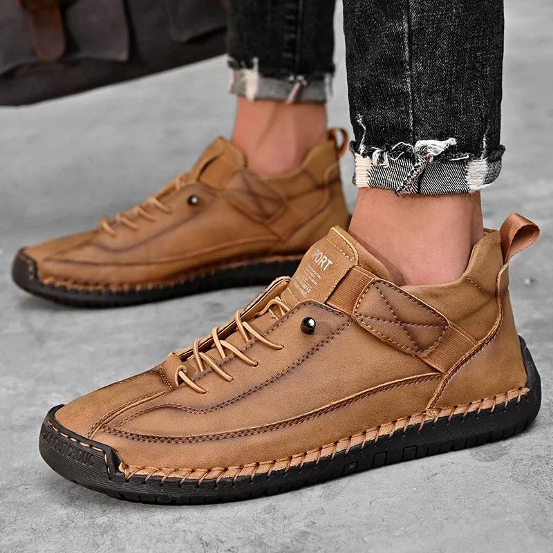 Fashion New 2024 Handmade Leather Casual Men Shoes Design Sneakers Man Breathable Leather Shoes Men Ankle Boots Outdoor Sports