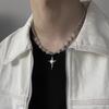 Ice Crack Bead Splicing Cross Titanium Steel Necklace Men'S Hip-Hop Niche High-End Sense Light Luxury Ruffian Handsome Trendy Sweater Chain