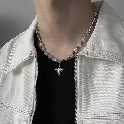Ожерелье из титановой стали с бисером Ice Crack Splicing Cross для мужчин в стиле хип-хоп, элитное, легкое, роскошное, хулиганское, красивое, модное, с цепочкой для свитера