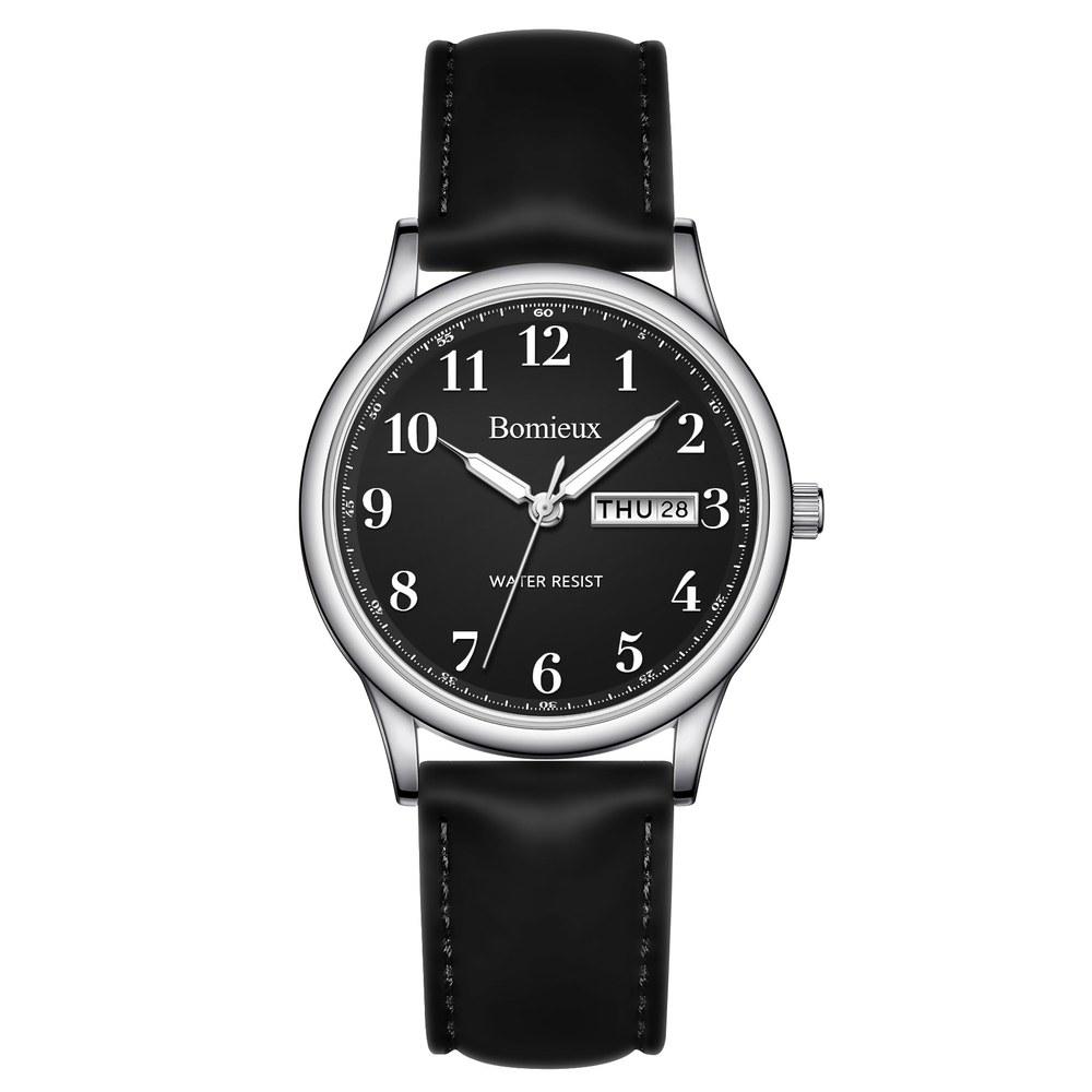 L LAVAREDO Men's Simple Analog Wristwatch Date Day Waterproof Slim Leather Band Lightweight Stylish Unisex