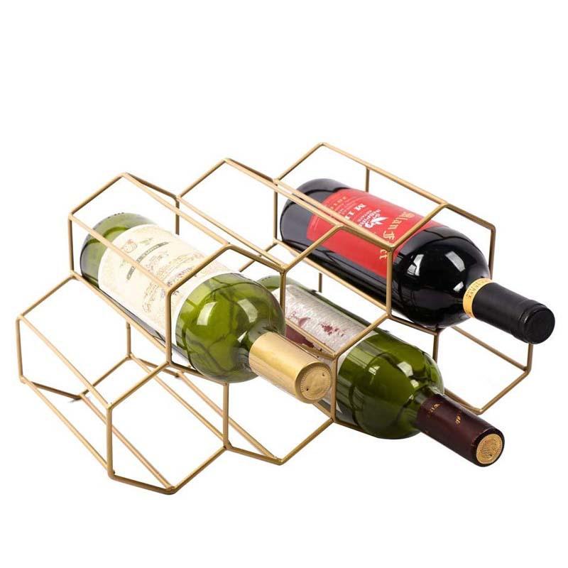 Modern Metal Honeycomb Wine Rack Wine Bottle Storage Beehive Tabletop Wine Rack Hexagon 9 Bottle Wine Holder Display