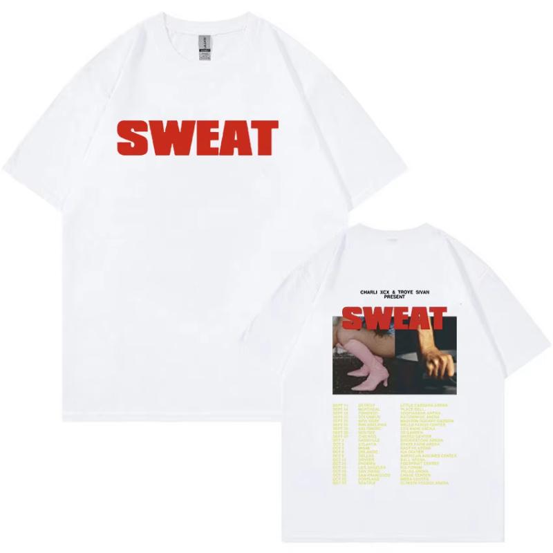 Charli XCX SWEAT Тур 2024 Brat Футболка Унисекс Женская Винтажная Харадзюку Модная Футболка Хип-Хоп Оверсайз Хлопковая Футболка Уличная Одежда