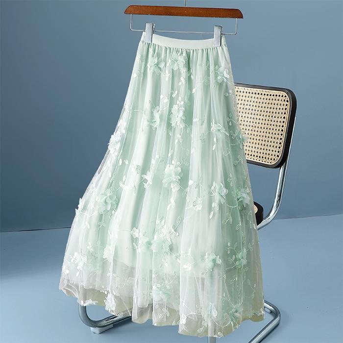 Женская весенне-осенняя юбка А-силуэта с высокой талией, двухслойная, из сетки с 3D-цветами, на все случаи жизни