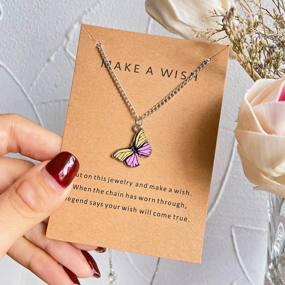 Summer Colorful Butterfly Pendant Necklace For Women Female Clavicle Chain Fashion New Design Jewelry Party Gift