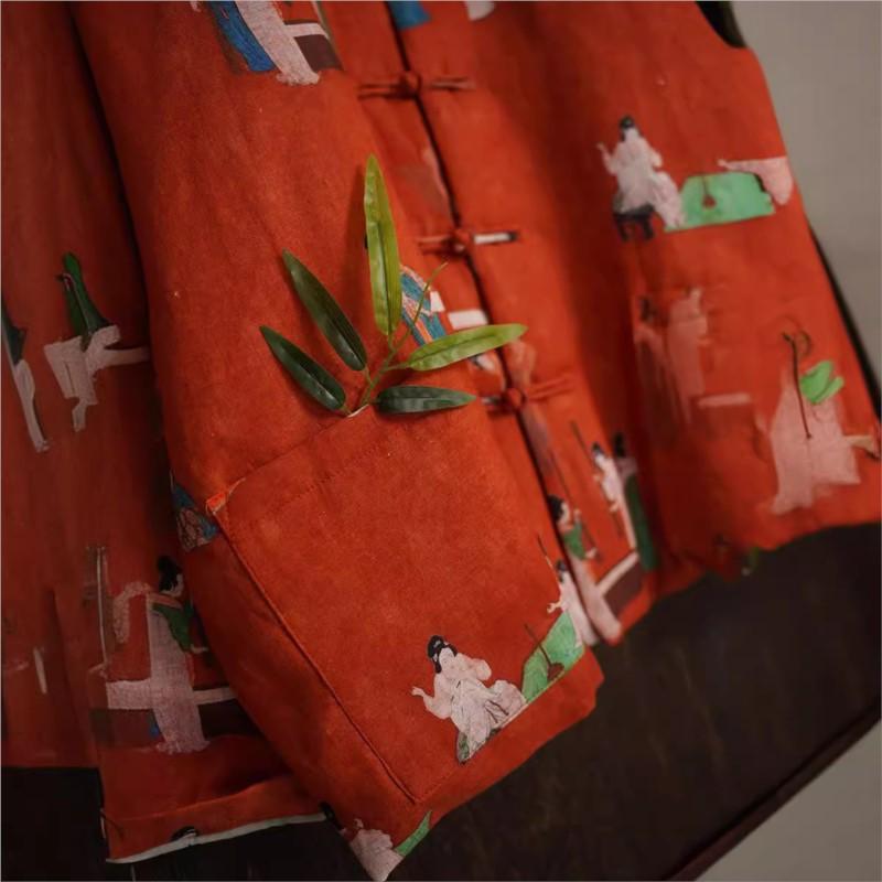 Johnature Женские винтажные длинные пальто с воротником-стойкой, весенние, китайский стиль, с принтом, цветочные, на пуговицах, с карманами