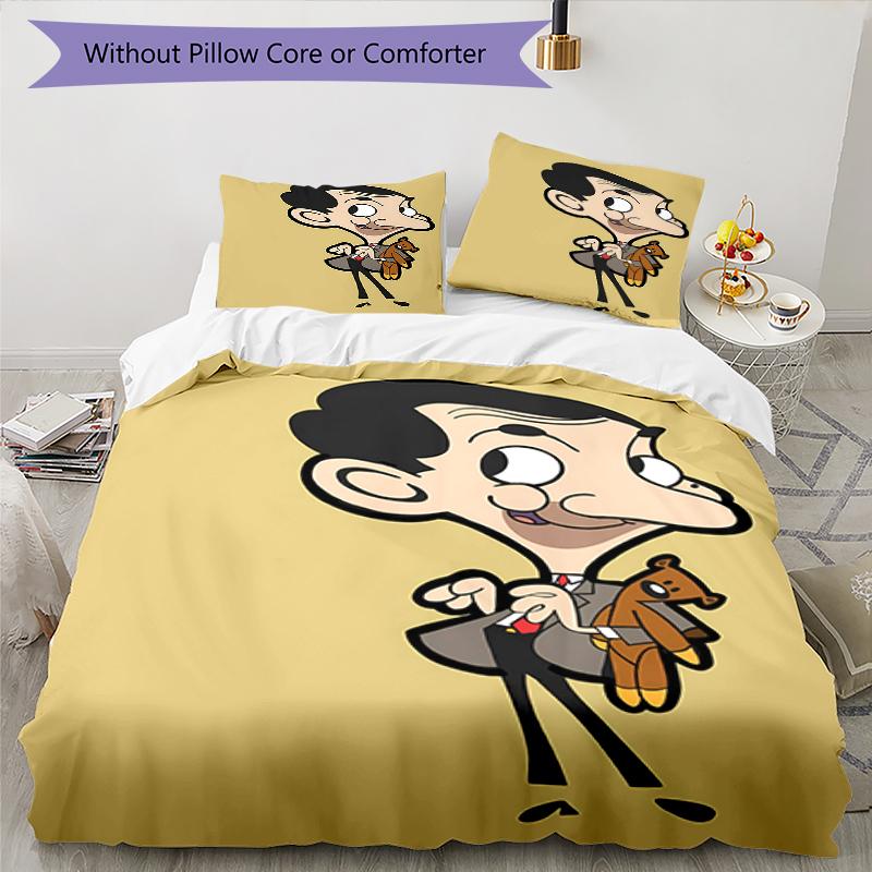 3pcs Mr. Bean pattern bedding set duvet cover set includes duvet cover &pillowcases, perfect all season bedroom decoration & gift