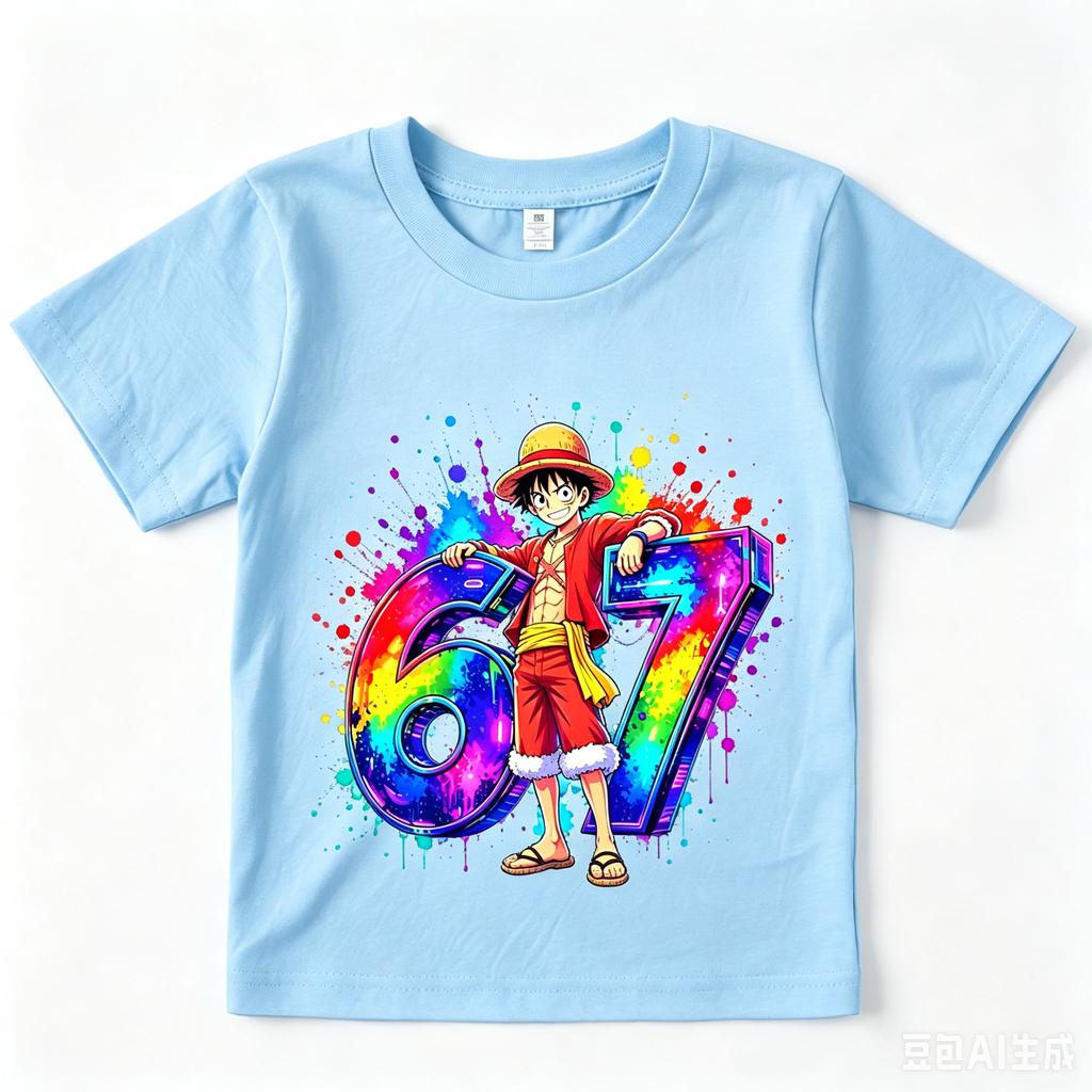 One Piece Luffy 67 Print Kids Casual  T Shirt Boys Girls Soft Breathable Summer Top