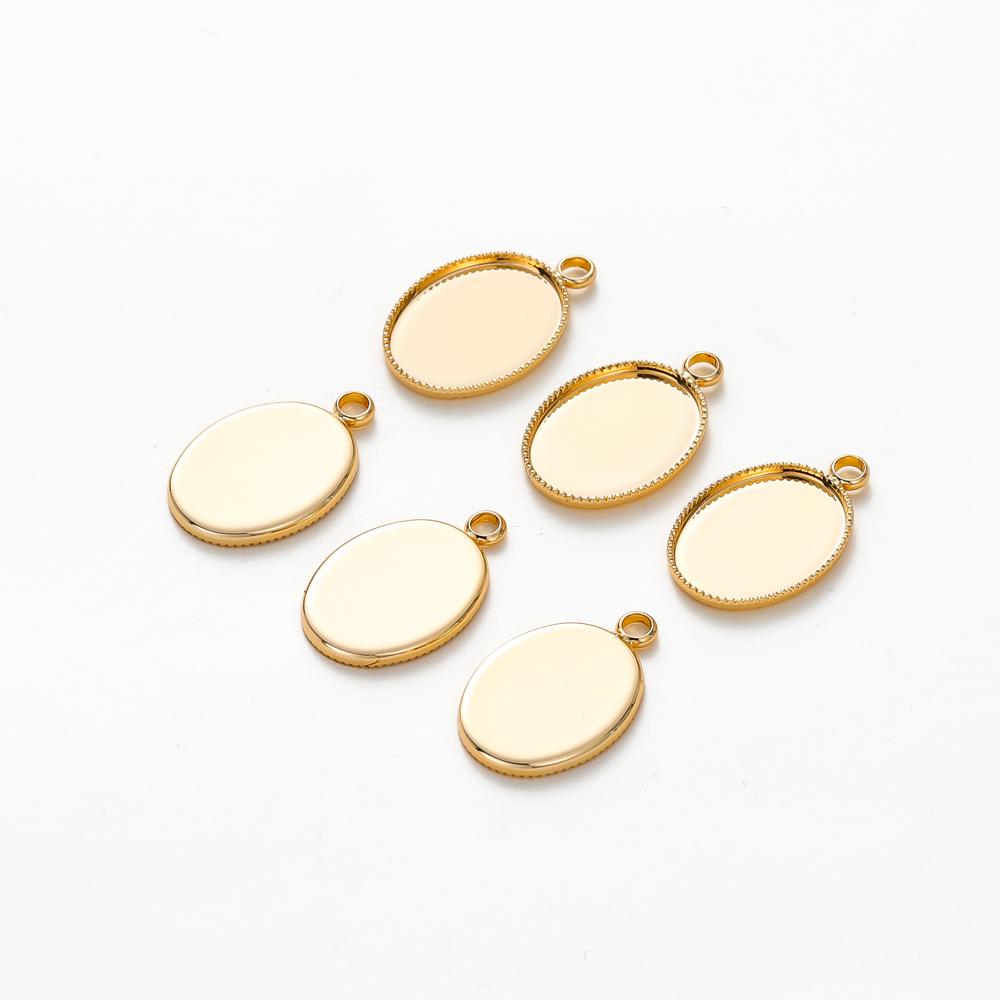 10Pcs/Lot 14K 18K Gold Plated Cabochon With Hole Pendant Base Blank Tray Bezel DIY Handmade Pendant Jewelry Making Findings