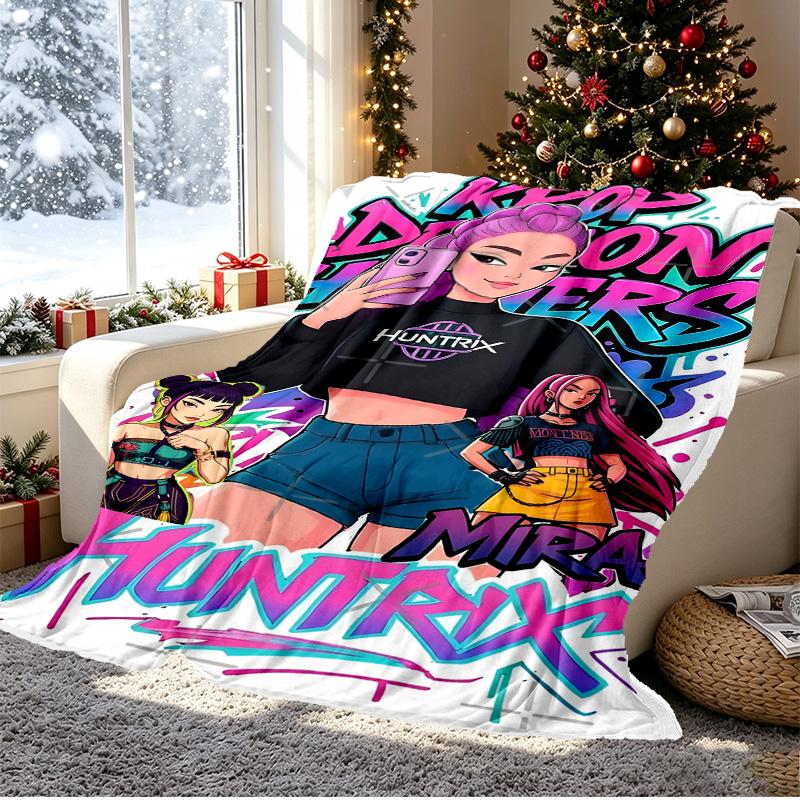KPop Demon Hunters Pattern Blanket for Home Decoration, Bed, Sofa, Car Travel, Camping, Suitable for All Seasons, Birthday Christmas Gift