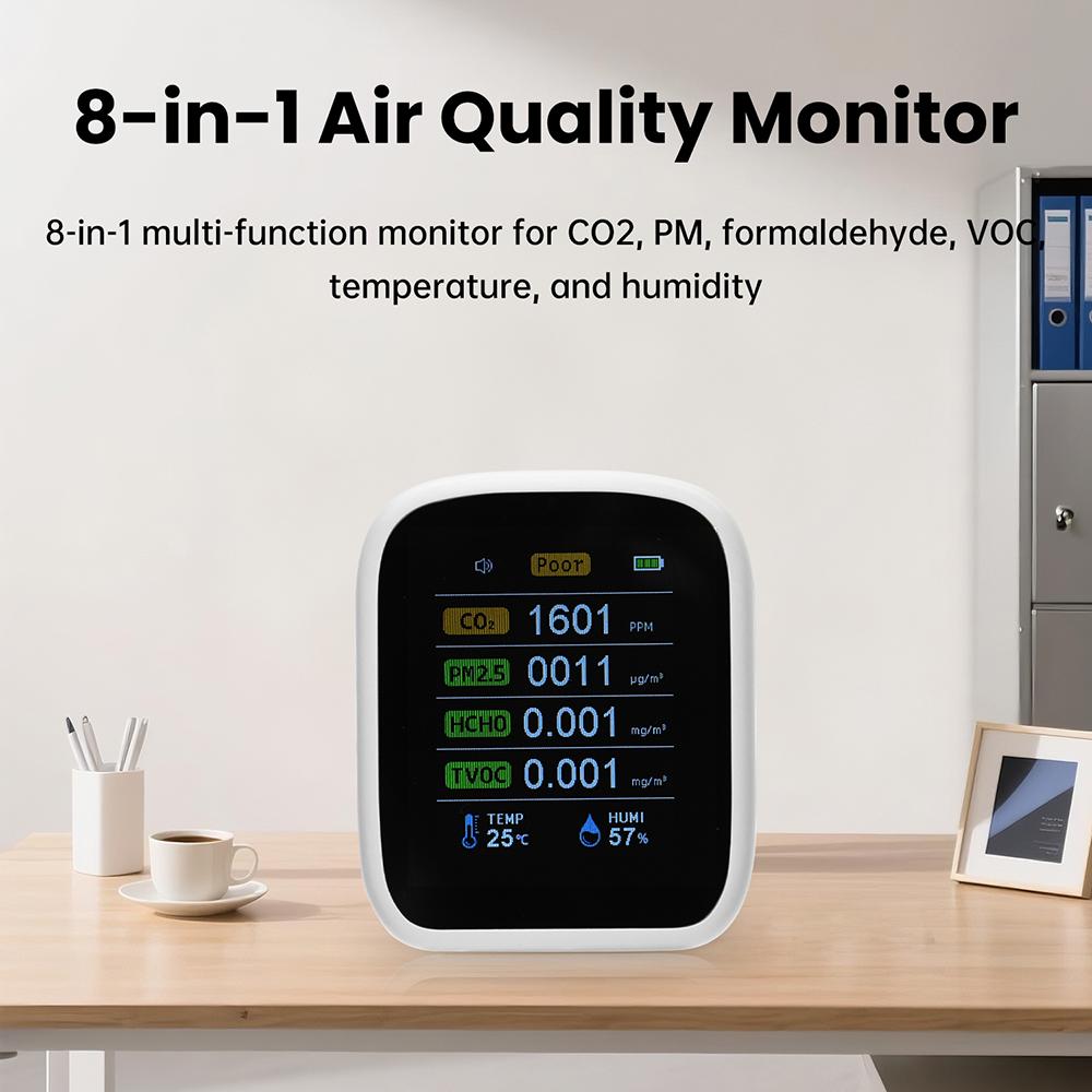 Профессиональный 8-в-1 WIFI Монитор Качества Воздуха CO2 HCHO TVOC PM1.0 PM2.5 PM10 Тестер Температуры Влажности Углекислого Газа Многофункциональный Детектор