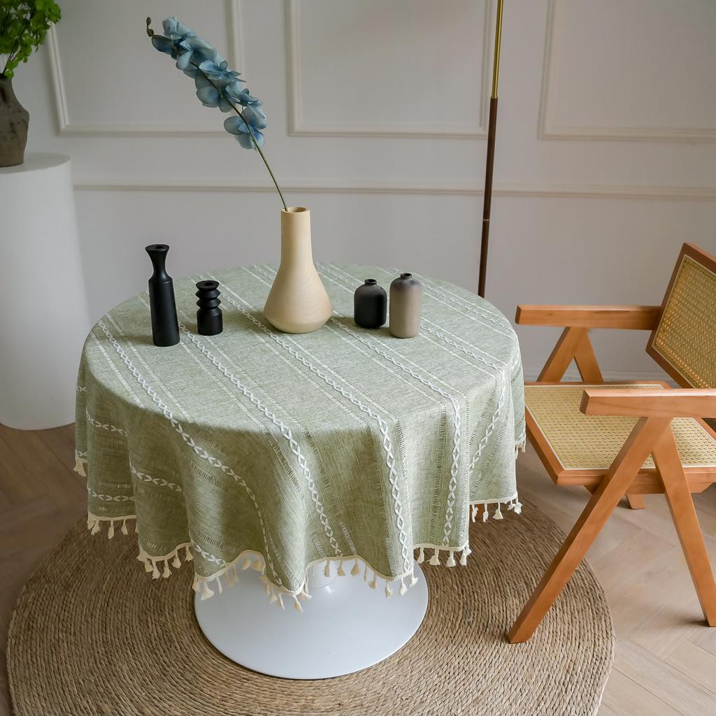 Круглая скатерть из хлопка и льна, моющаяся клетчатая скатерть в стиле бохо с кисточками, фермерская, деревенская скатерть для вечеринки, свадьбы