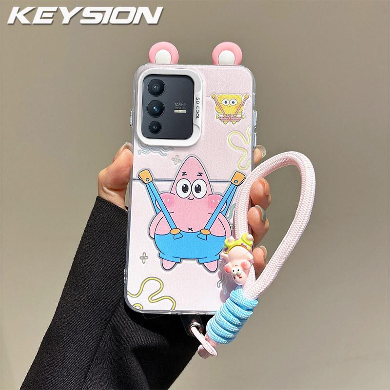 KEYSION Милый мультяшный чехол с ушками для VIVO V23 5G со шнурком Мягкий силикон+ПК Противоударная задняя крышка для телефона VIVO V23 5G