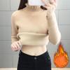 Women Winter Warm Slim Thicken Plush Sweater Velvet Lined Half Turtleneck Knit Pullover Jumper Soft Knitwear
